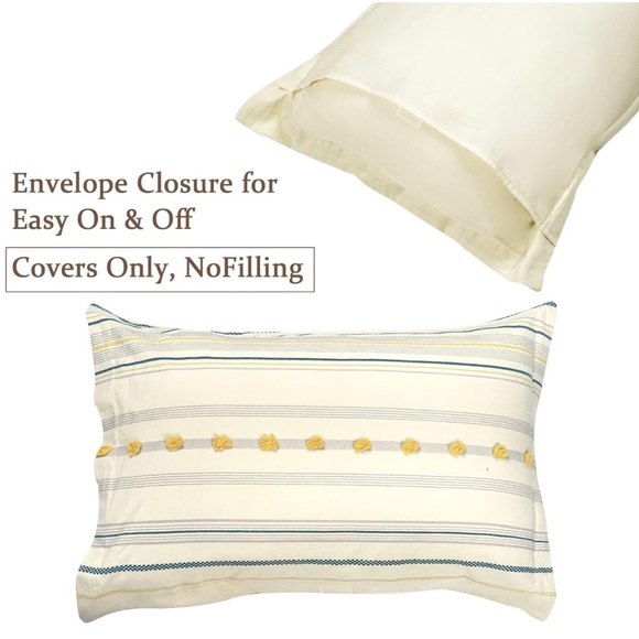 PHF Cotton Tufted Comforter Set Twin-2 Pieces Jacquard Comfy Cozy Ivory & Yellow - Picture 6 of 7